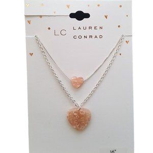 LC LAUREN CONRAD SILVER PLATED ACRYLIC HEART DOUBLE LAYER NECKLACE NWT